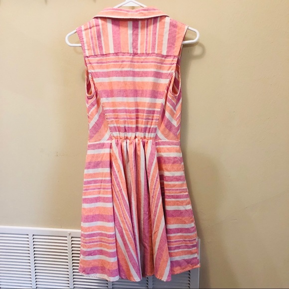 Entro Girl’s Linen Blend Sleeveless Midi Dress in Sz. Medium Pink Orange Stripes - Picture 4 of 8